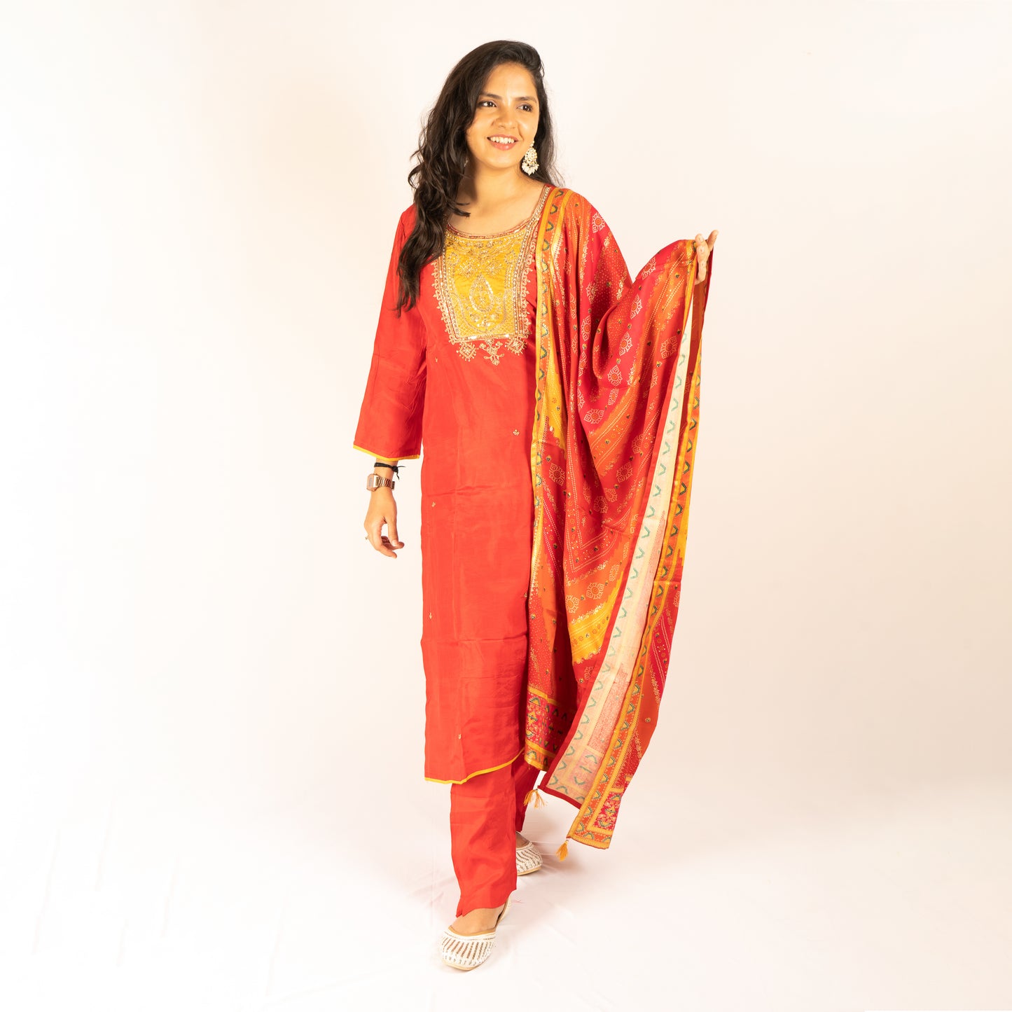 Red silk kurti set