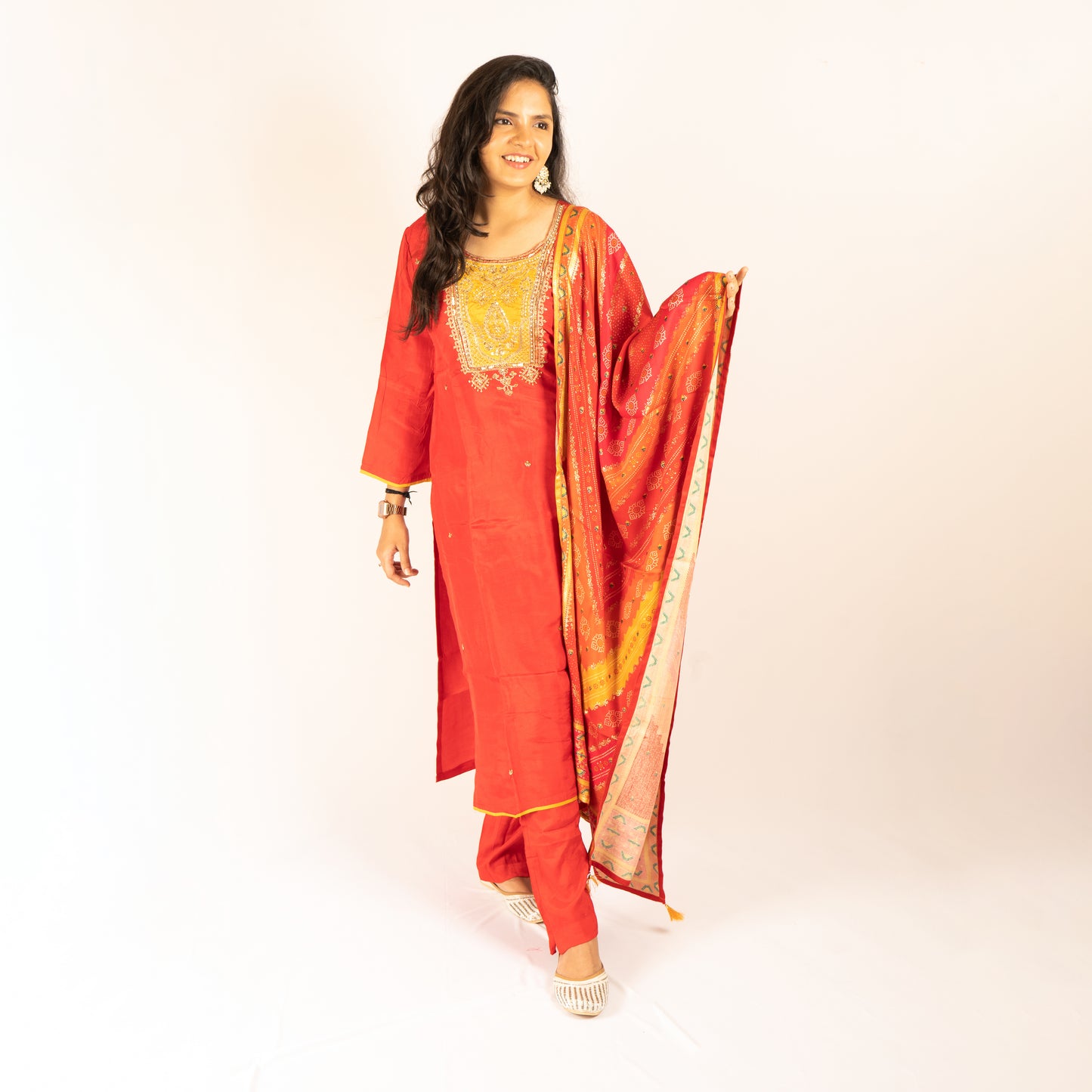 Red silk kurti set