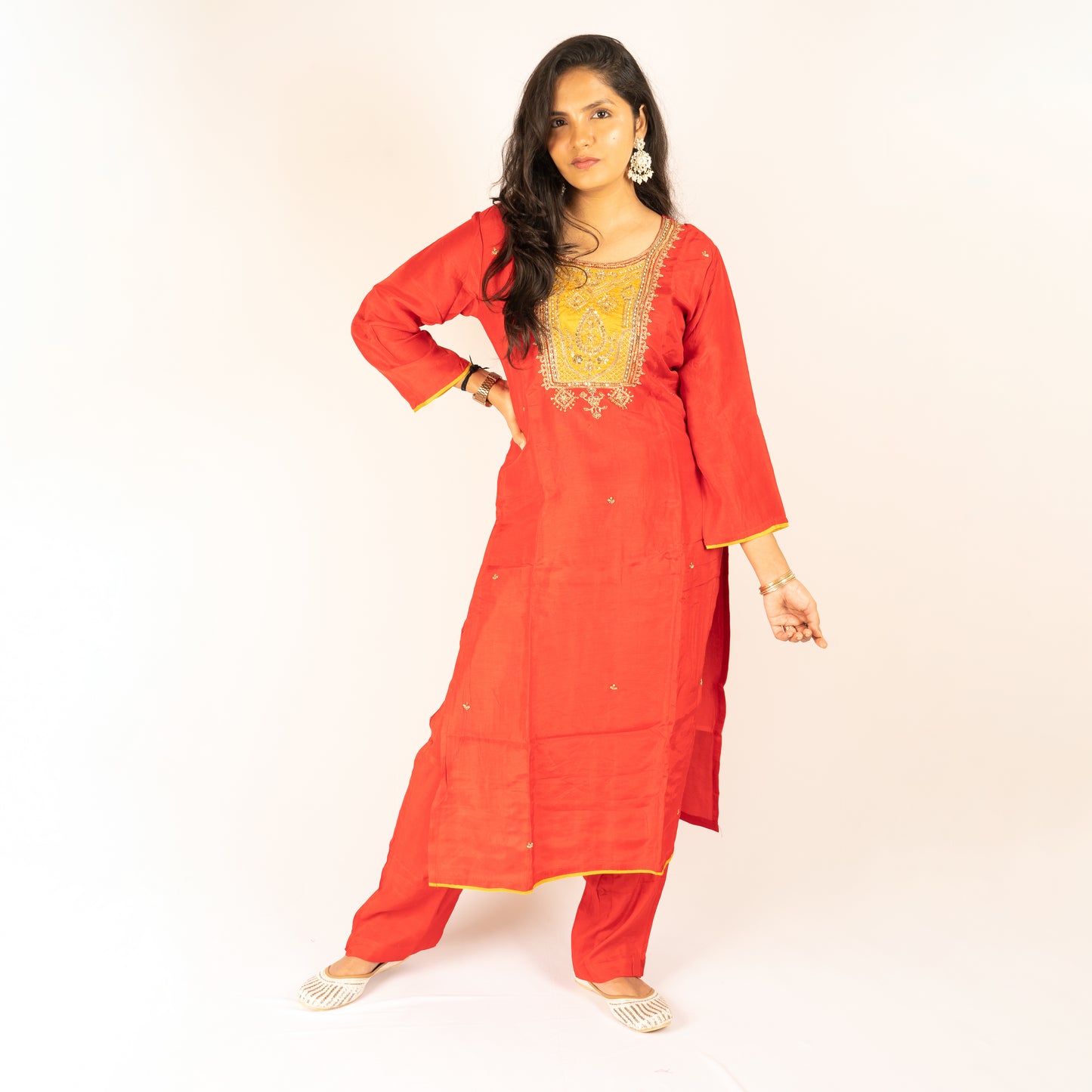 Red silk kurti set