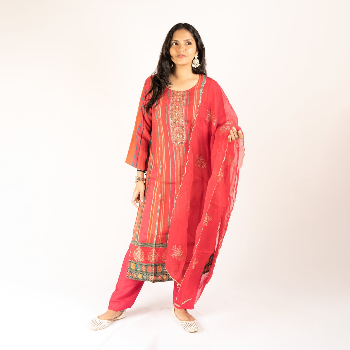 Red silk kurti set