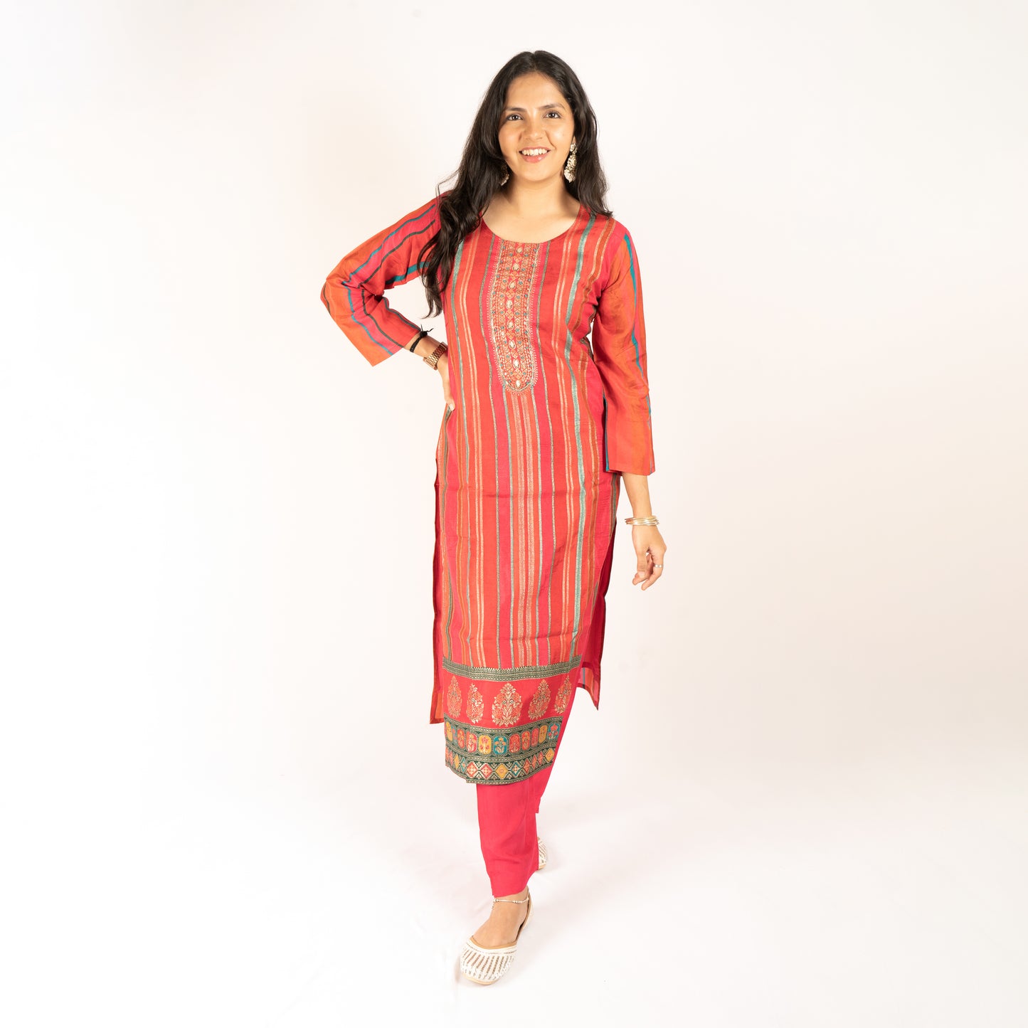 Red silk kurti set