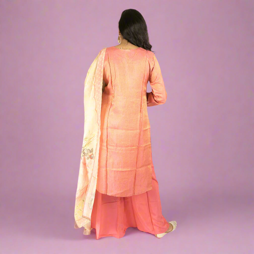 Shimmer Pink Silk kurti with plazzo