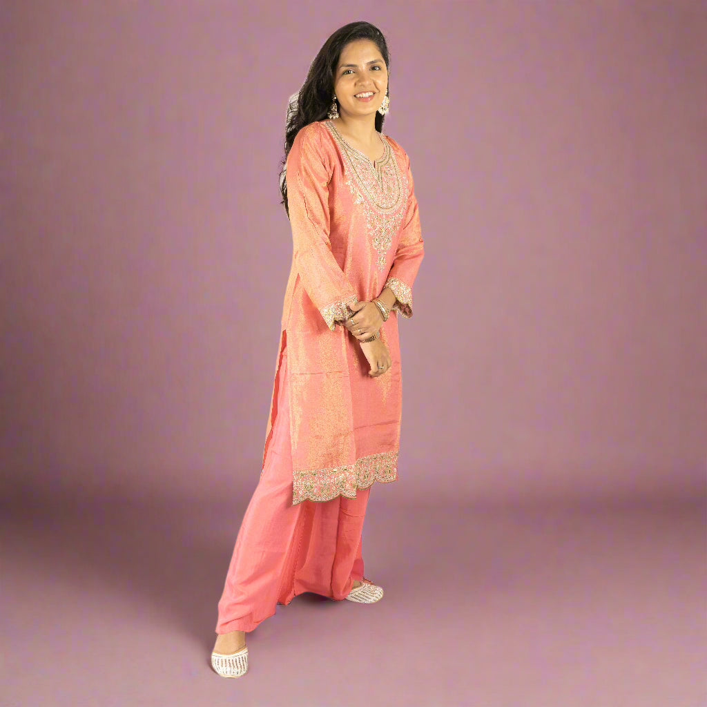 Shimmer Pink Silk kurti with plazzo