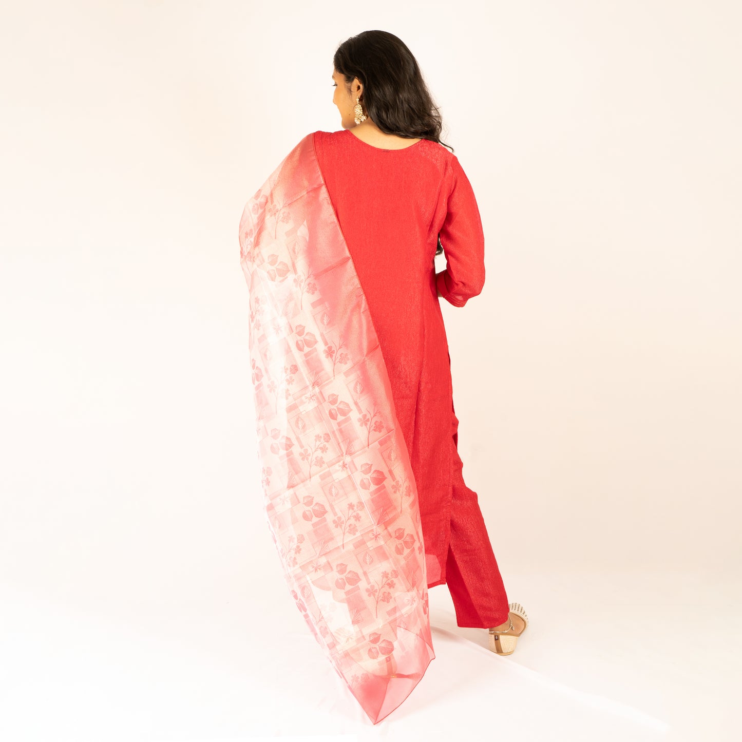 Crush silk red kurti set