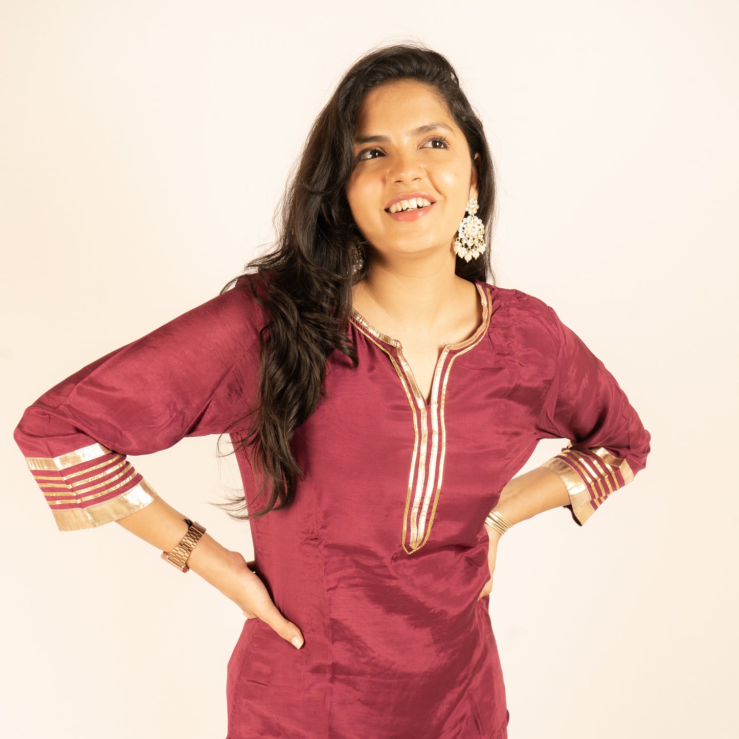 Maroon silk kurti set
