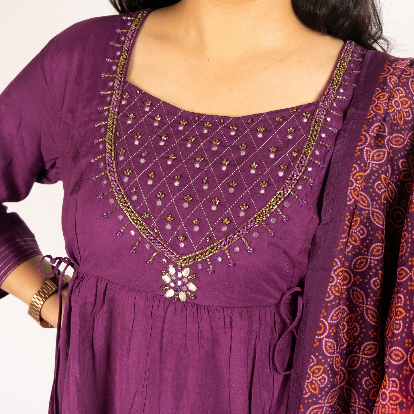 Wine cotton-silk kurti with plazzo set