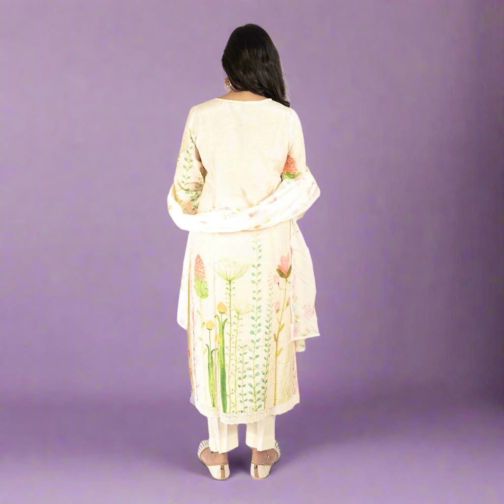 Printed white khadi kurti set