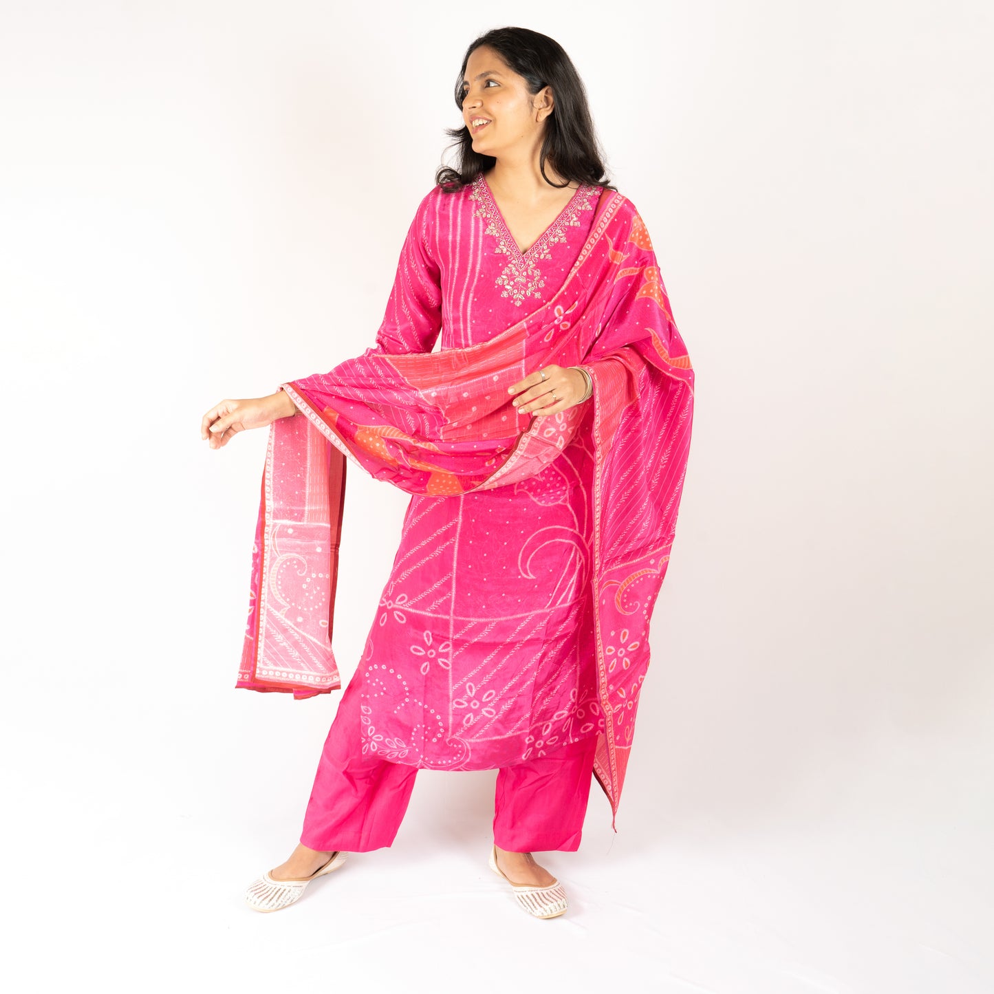 Pink Crepe silk kurti set