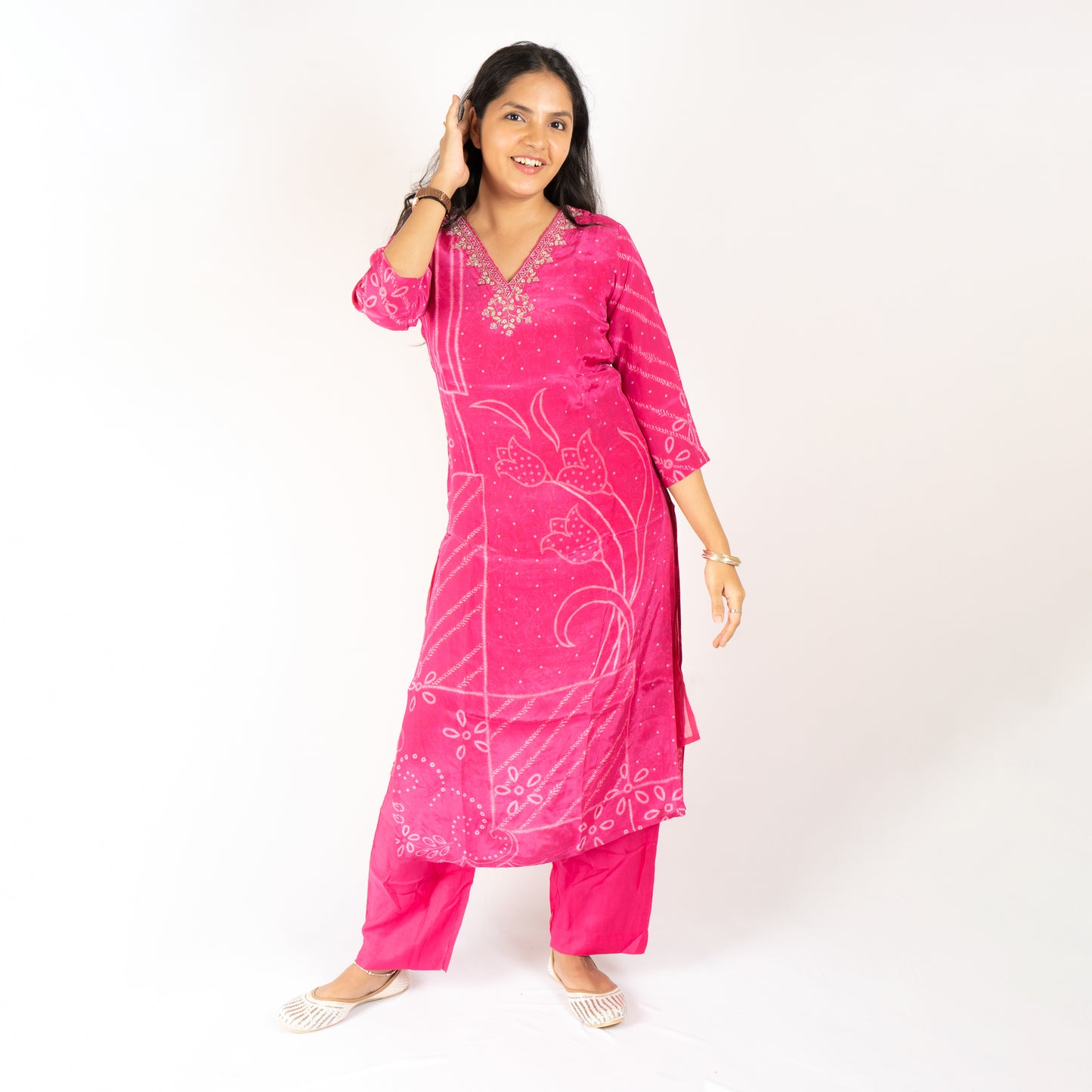 Pink Crepe silk kurti set