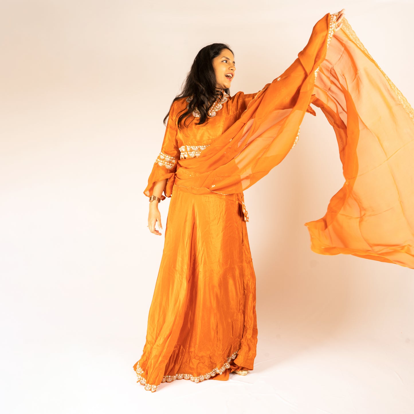 Pure Silk orange indo-western