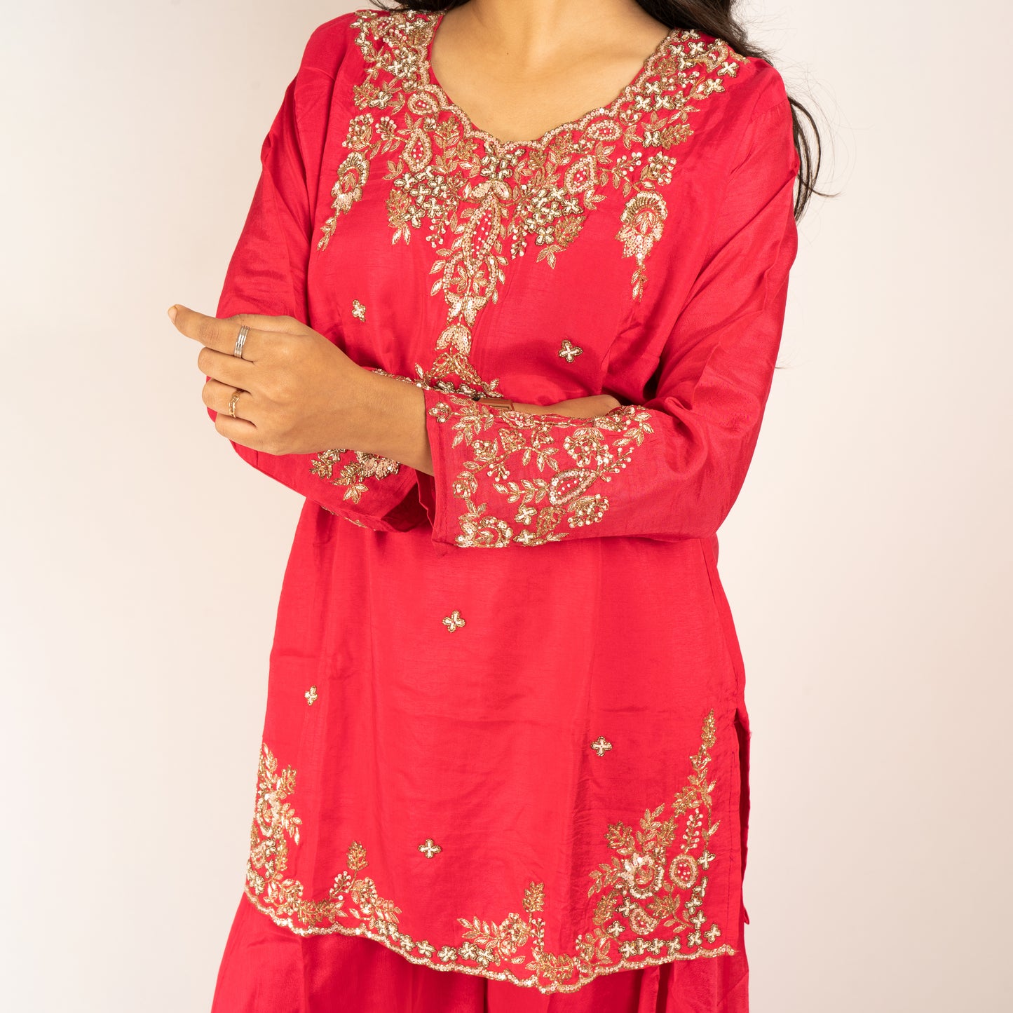 Zardosi work pure silk Rani(pink) sharara set