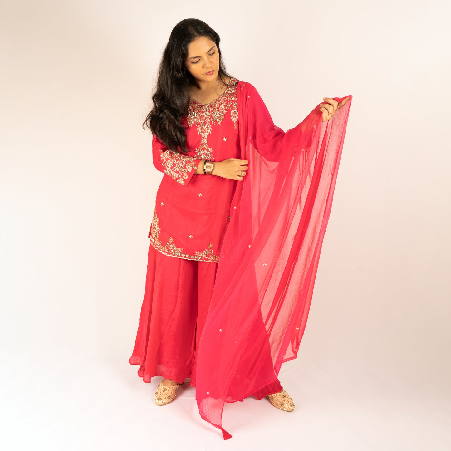 Zardosi work pure silk Rani(pink) sharara set
