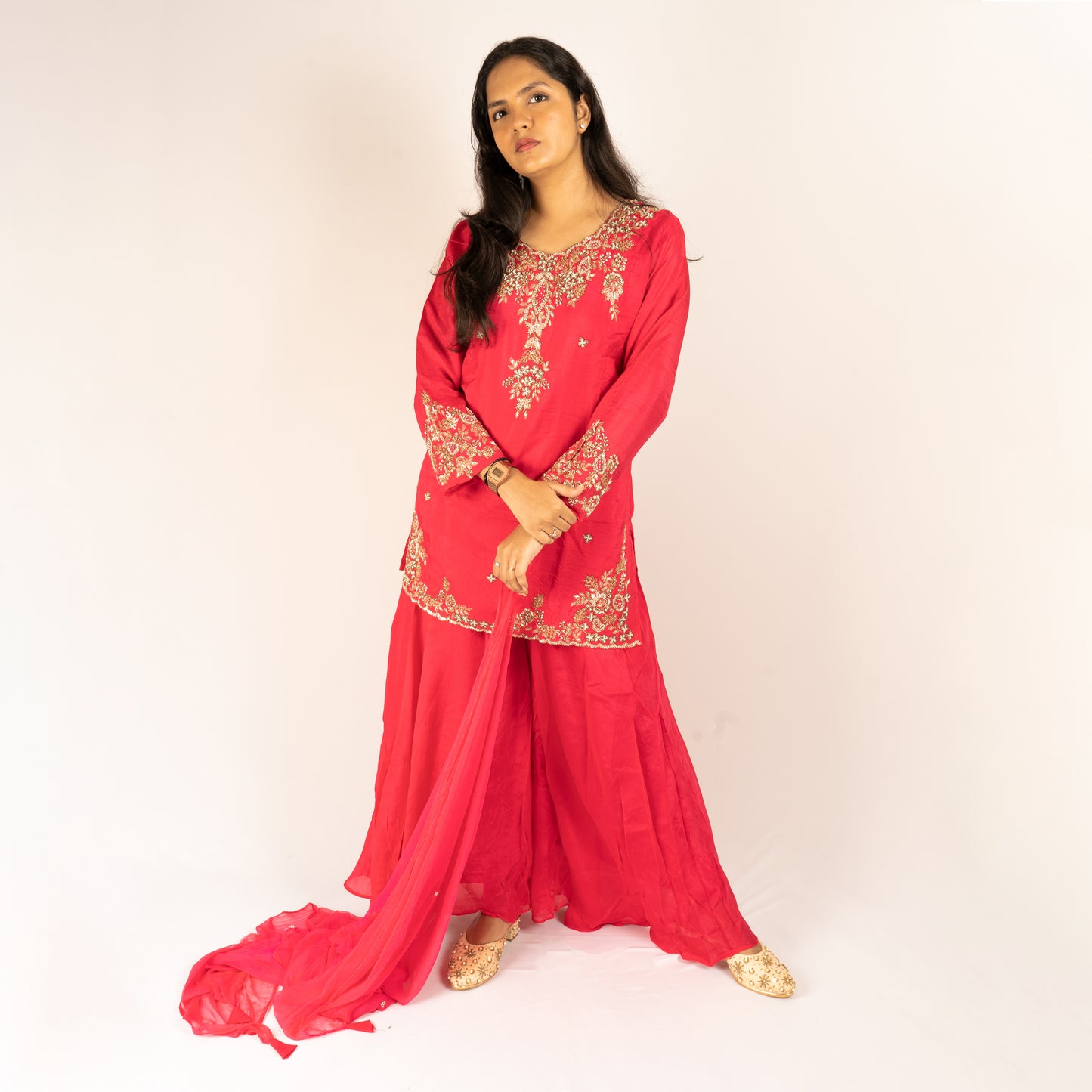 Zardosi work pure silk Rani(pink) sharara set