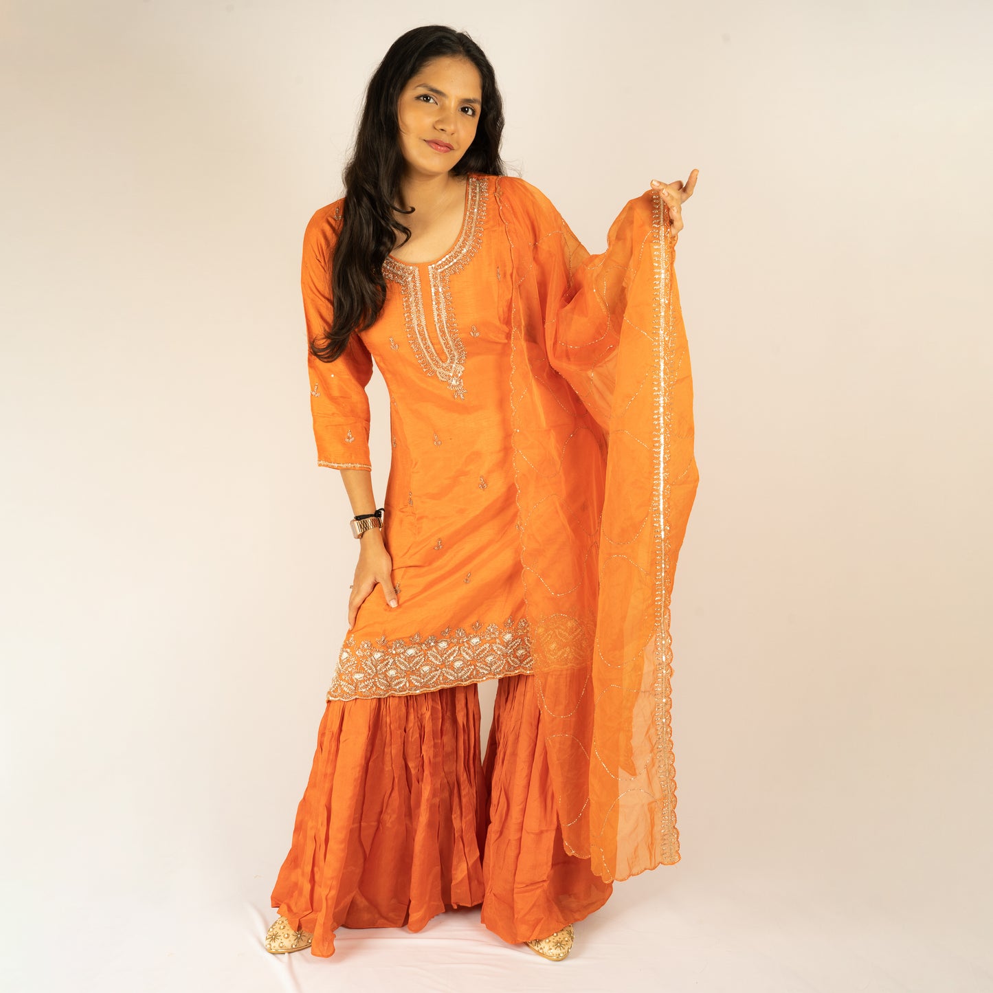Pure silk orange sharara-set