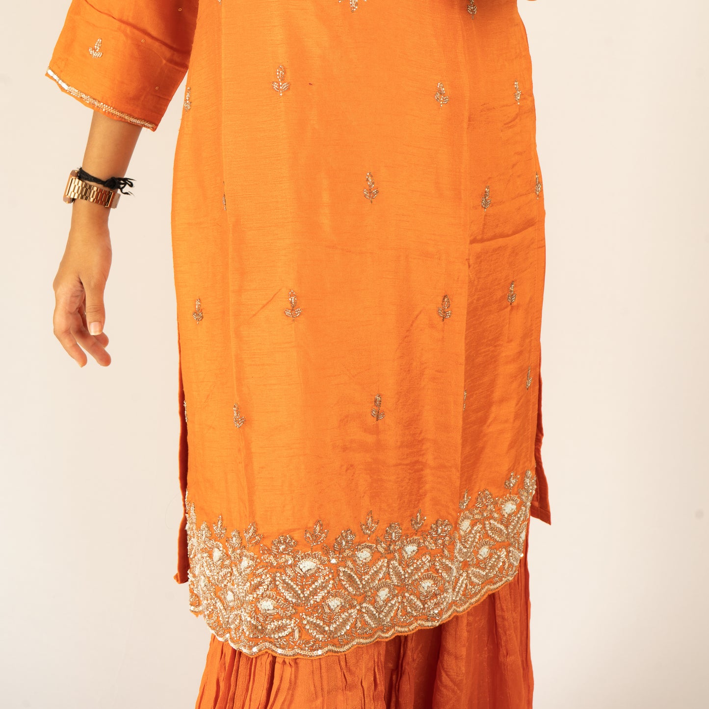 Pure silk orange sharara-set