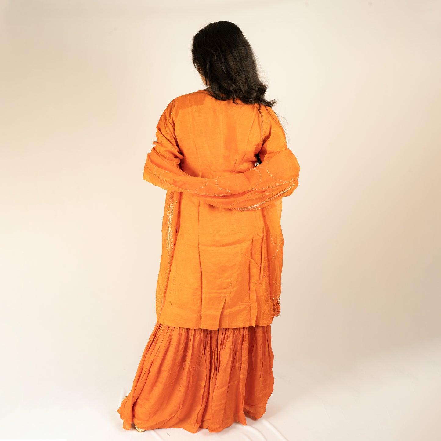 Pure silk orange sharara-set