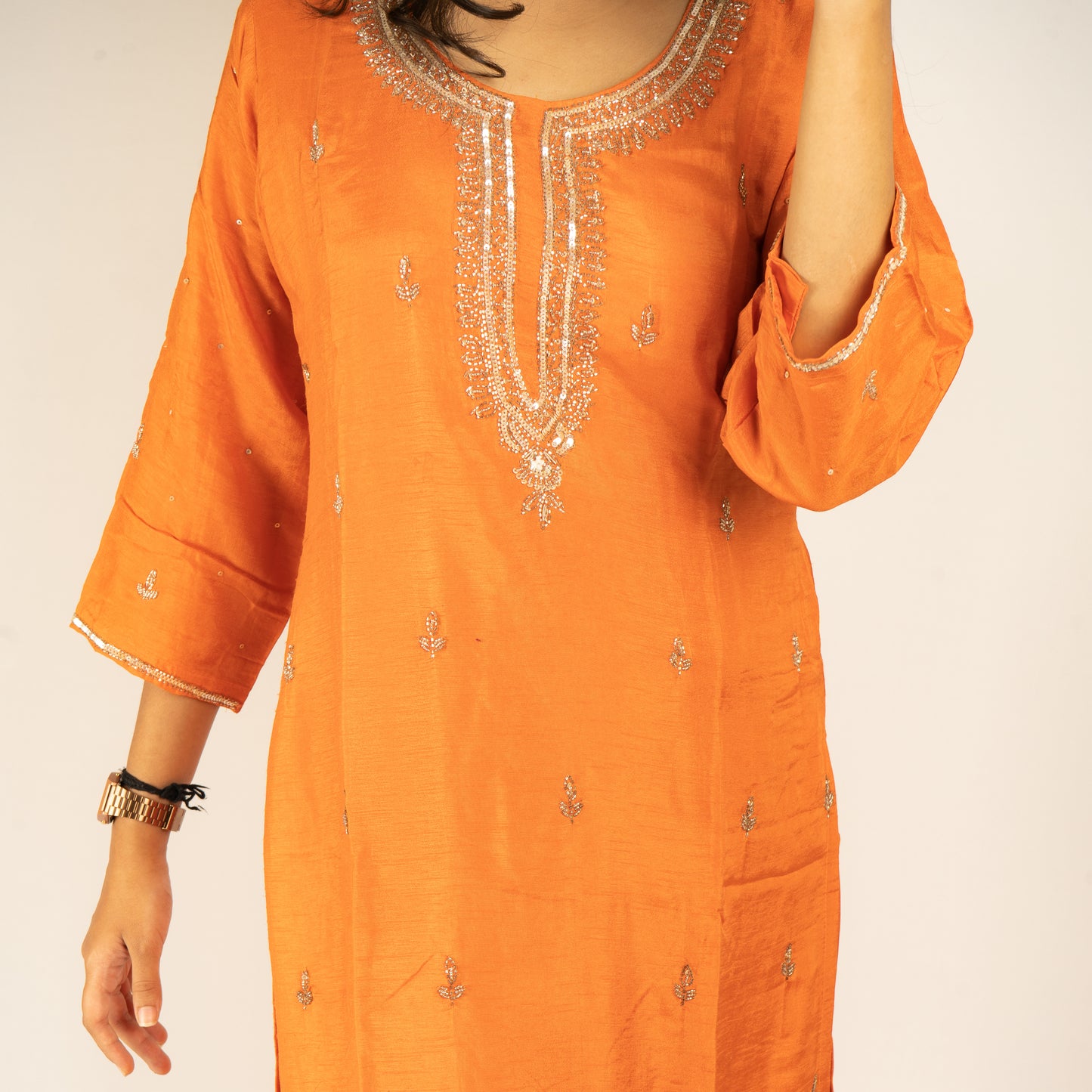 Pure silk orange sharara-set