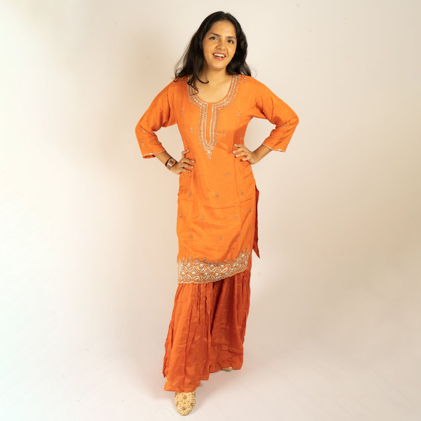 Pure silk orange sharara-set