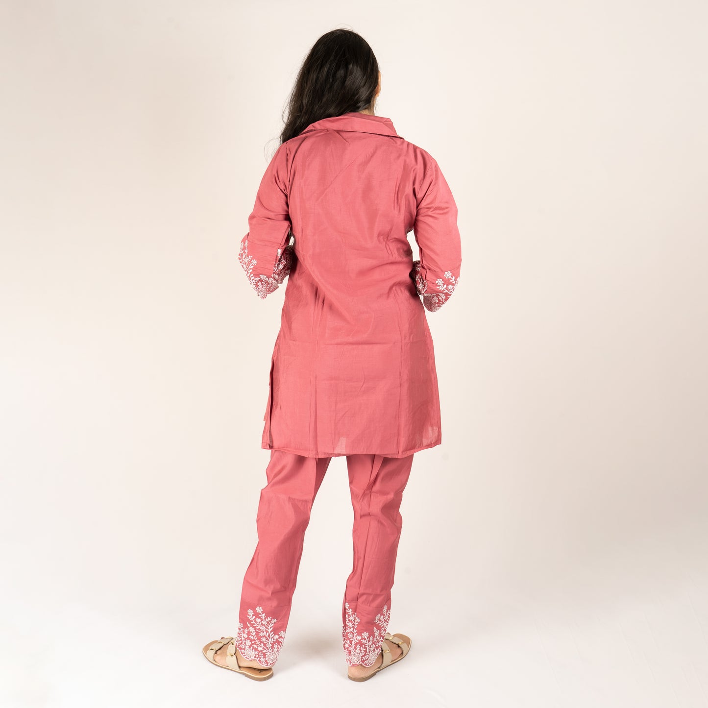 Embroidery pink co-ord set