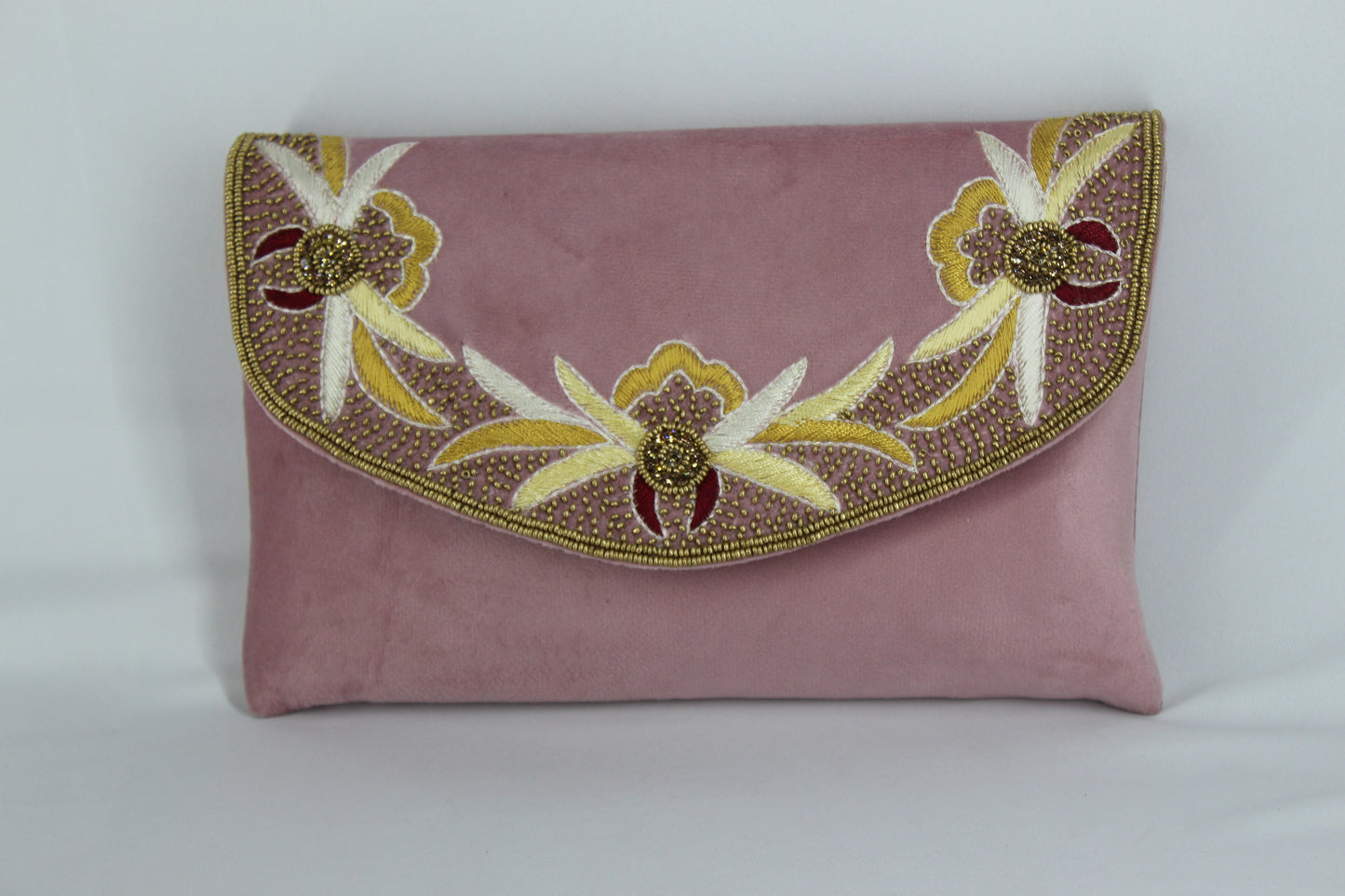 Embroidery velvet clutch with sling
