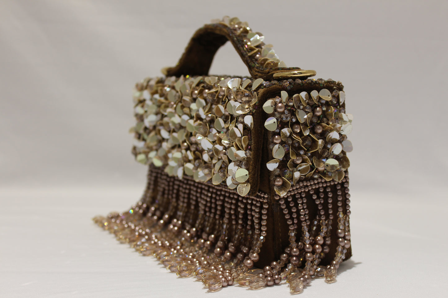 brown pearls work clutch with sling