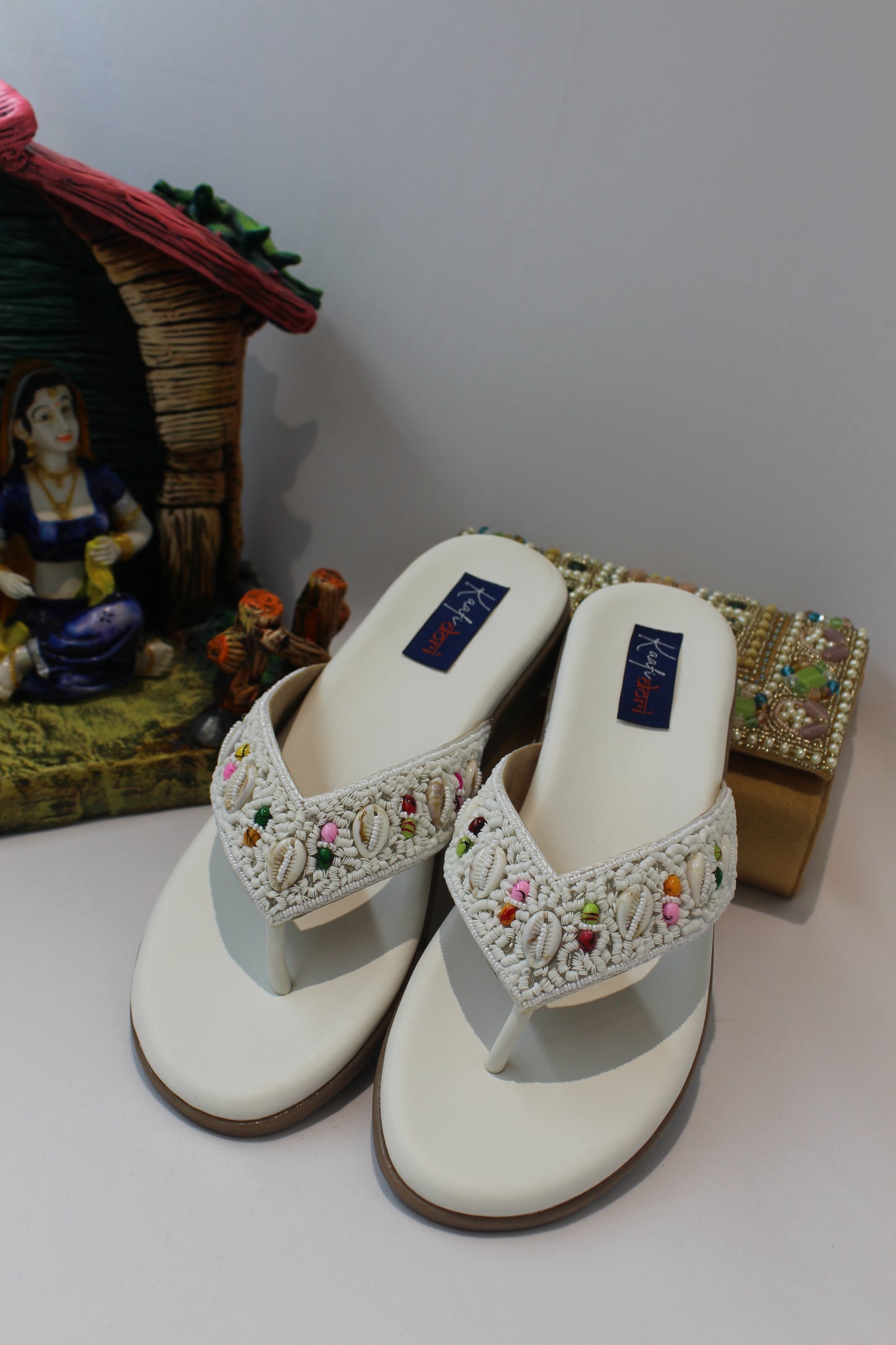 White Embellished and seed stone flats
