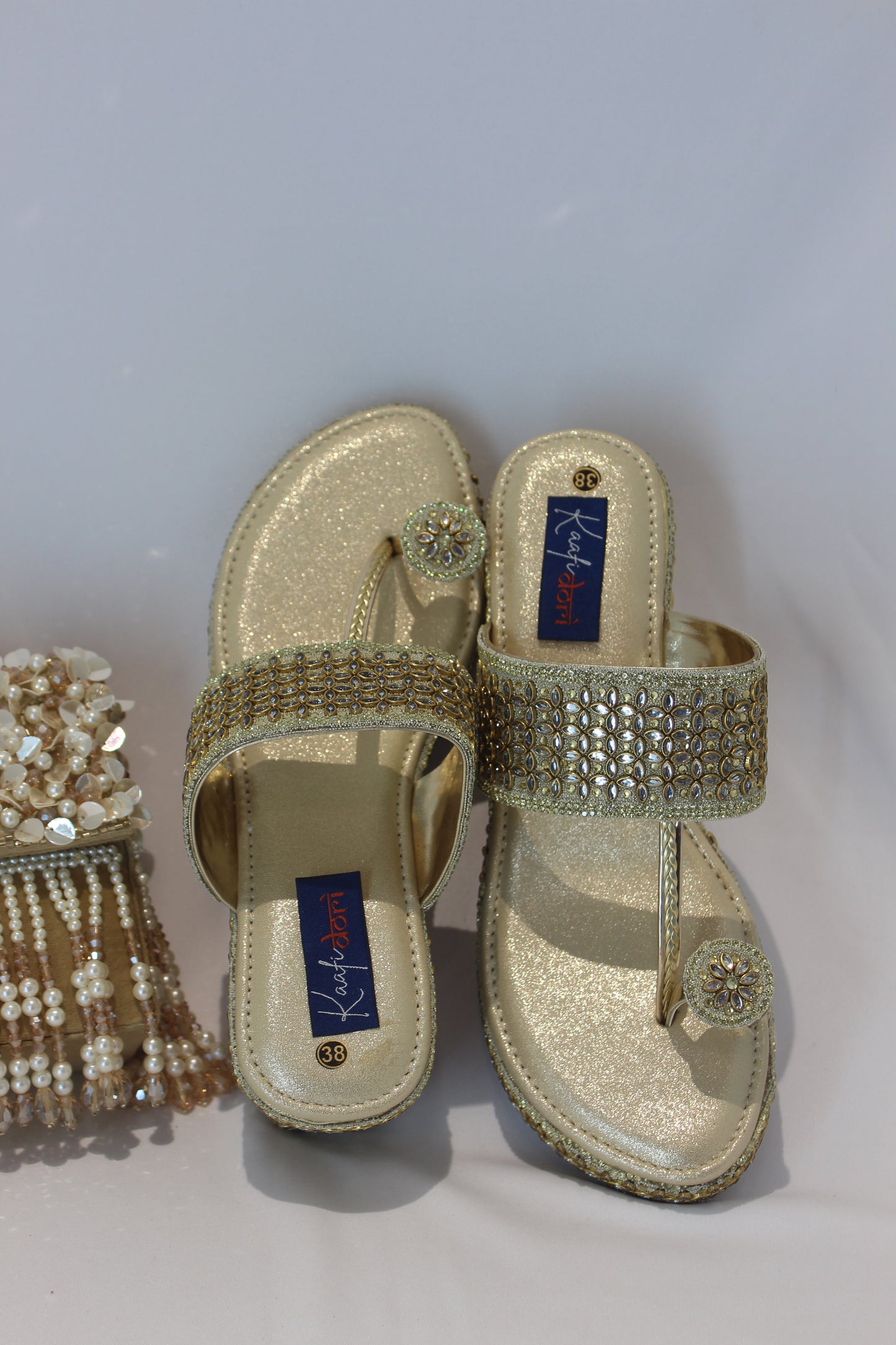 Golden Kundan Stone Wedges Footwear