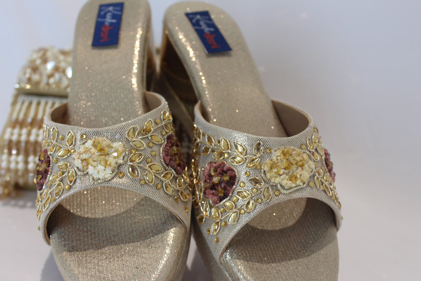 Golden Embroidery And Kundan Work Wedges