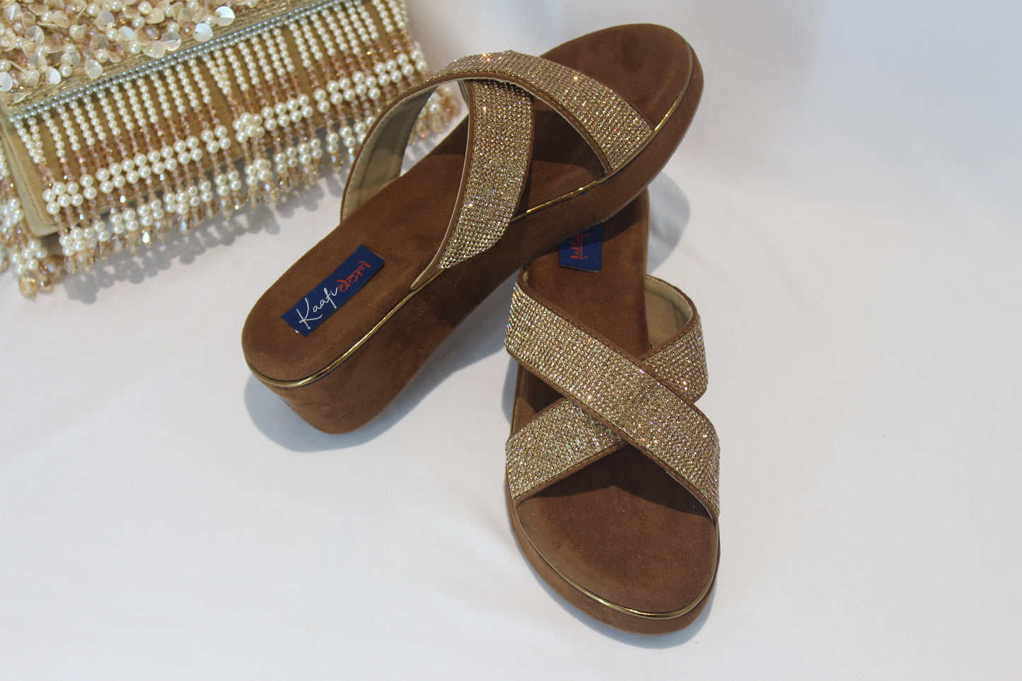 Brown Embellished Wedges