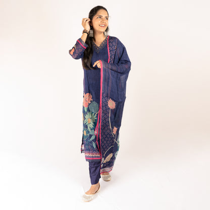 Floral crepe-silk kurti set