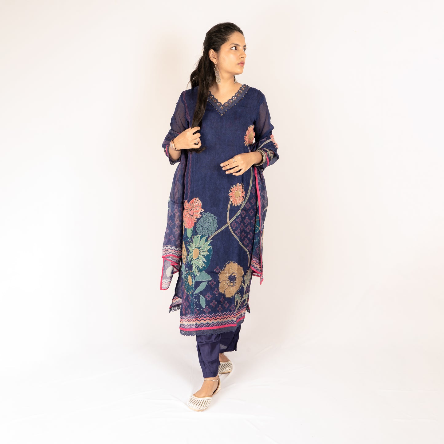 Floral crepe-silk kurti set
