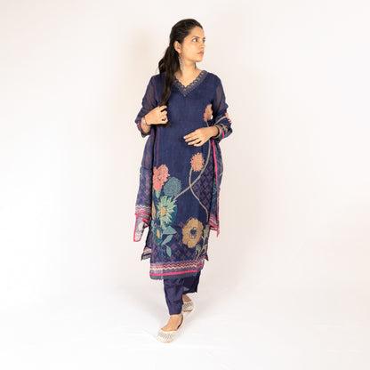 Floral crepe-silk kurti set