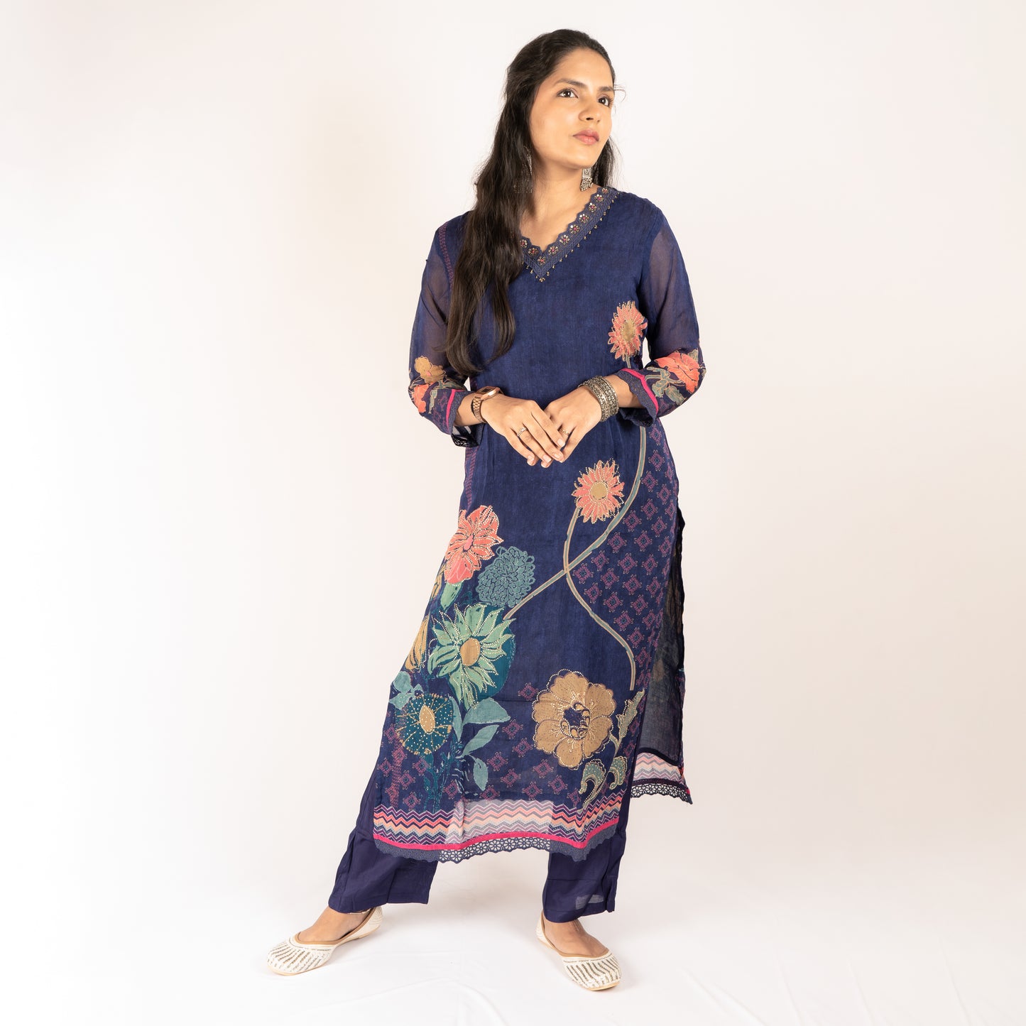 Floral crepe-silk kurti set