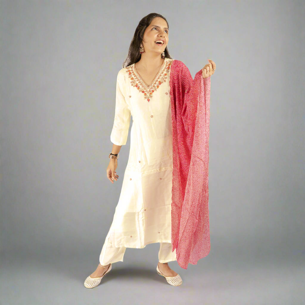 White Silk kurti set