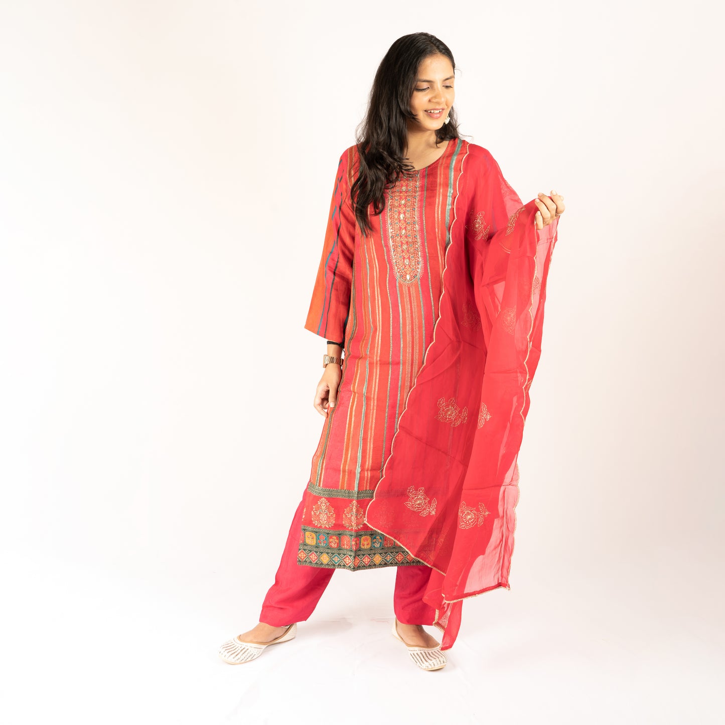 Red silk kurti set