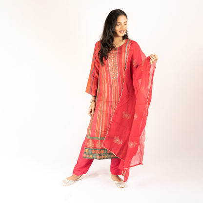Red silk kurti set