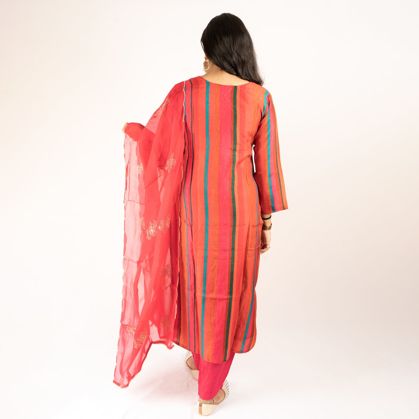 Red silk kurti set