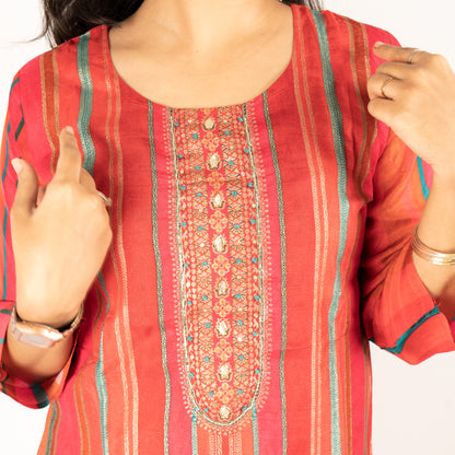 Red silk kurti set