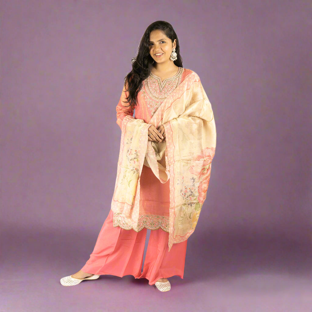 Shimmer Pink Silk kurti with plazzo