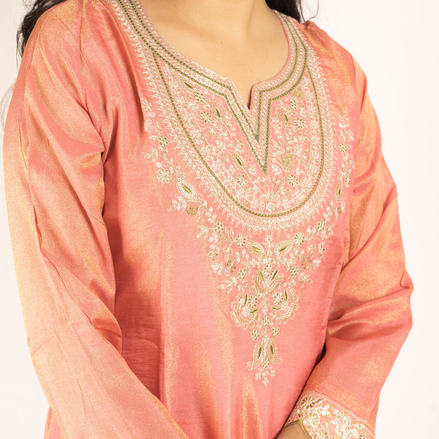 Shimmer Pink Silk kurti with plazzo