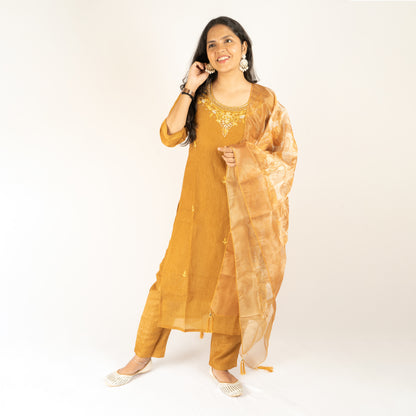 Crush silk mustard yellow  kurti set