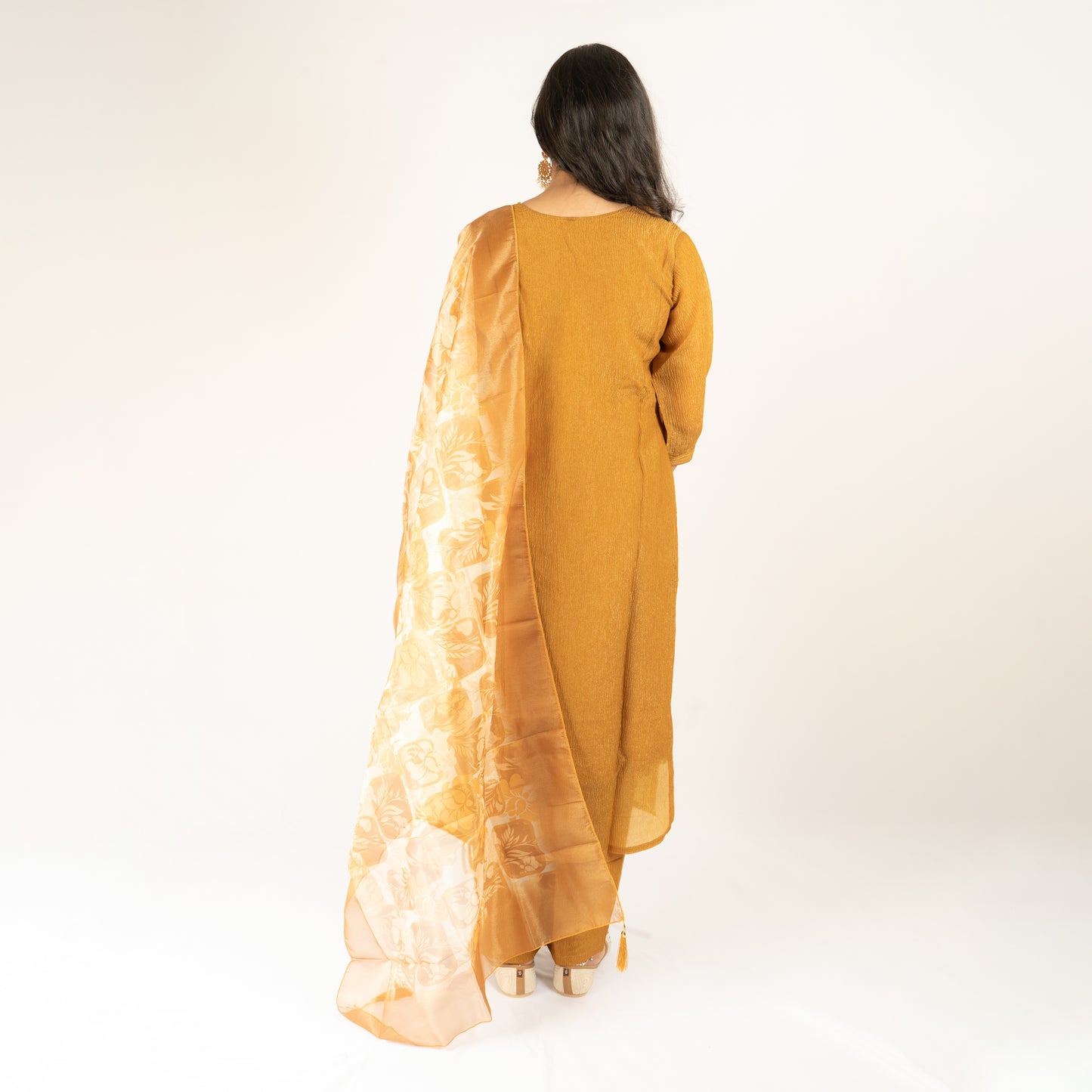 Crush silk mustard yellow  kurti set