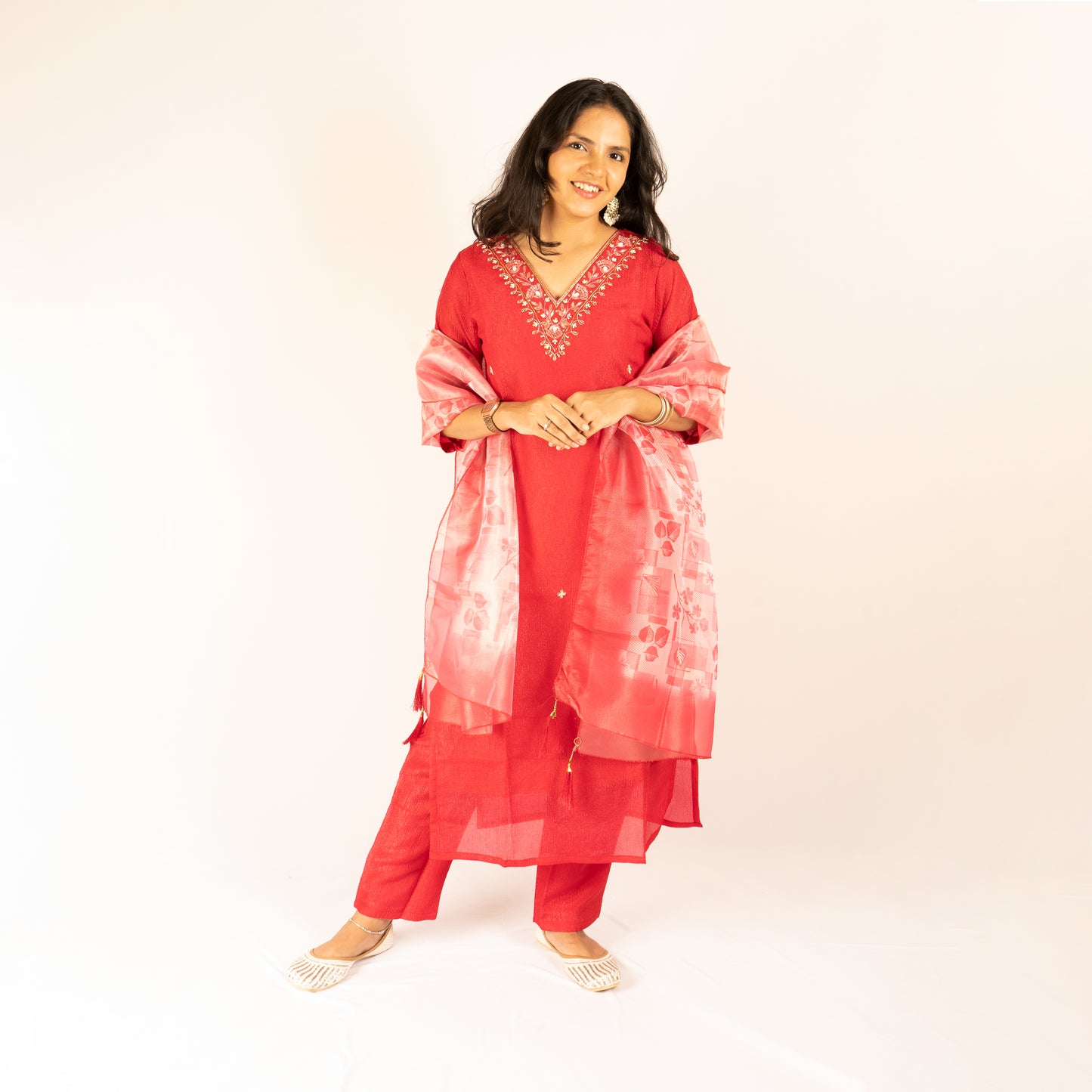Crush silk red kurti set