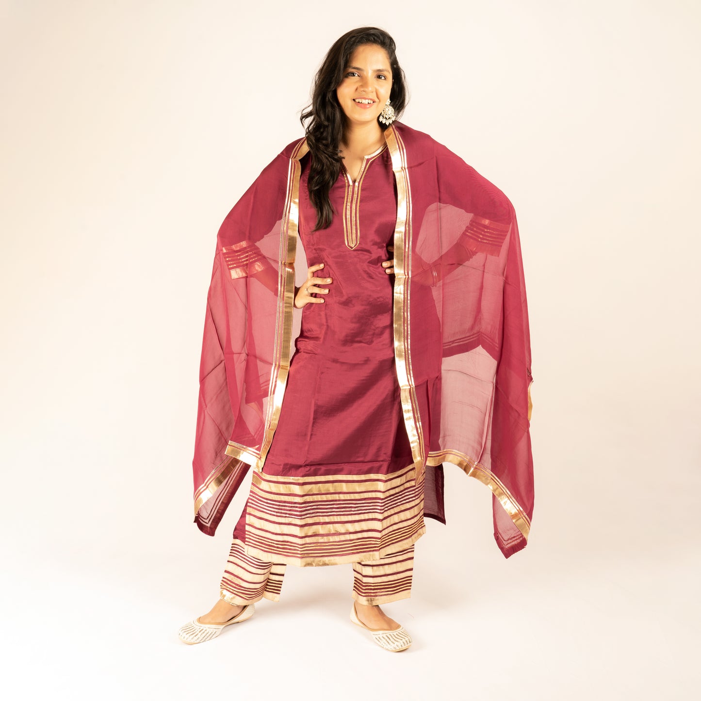 Maroon silk kurti set