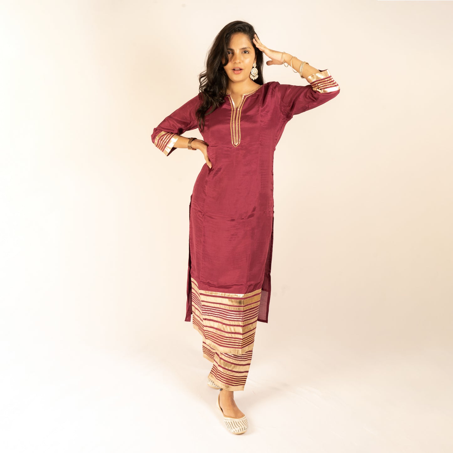 Maroon silk kurti set