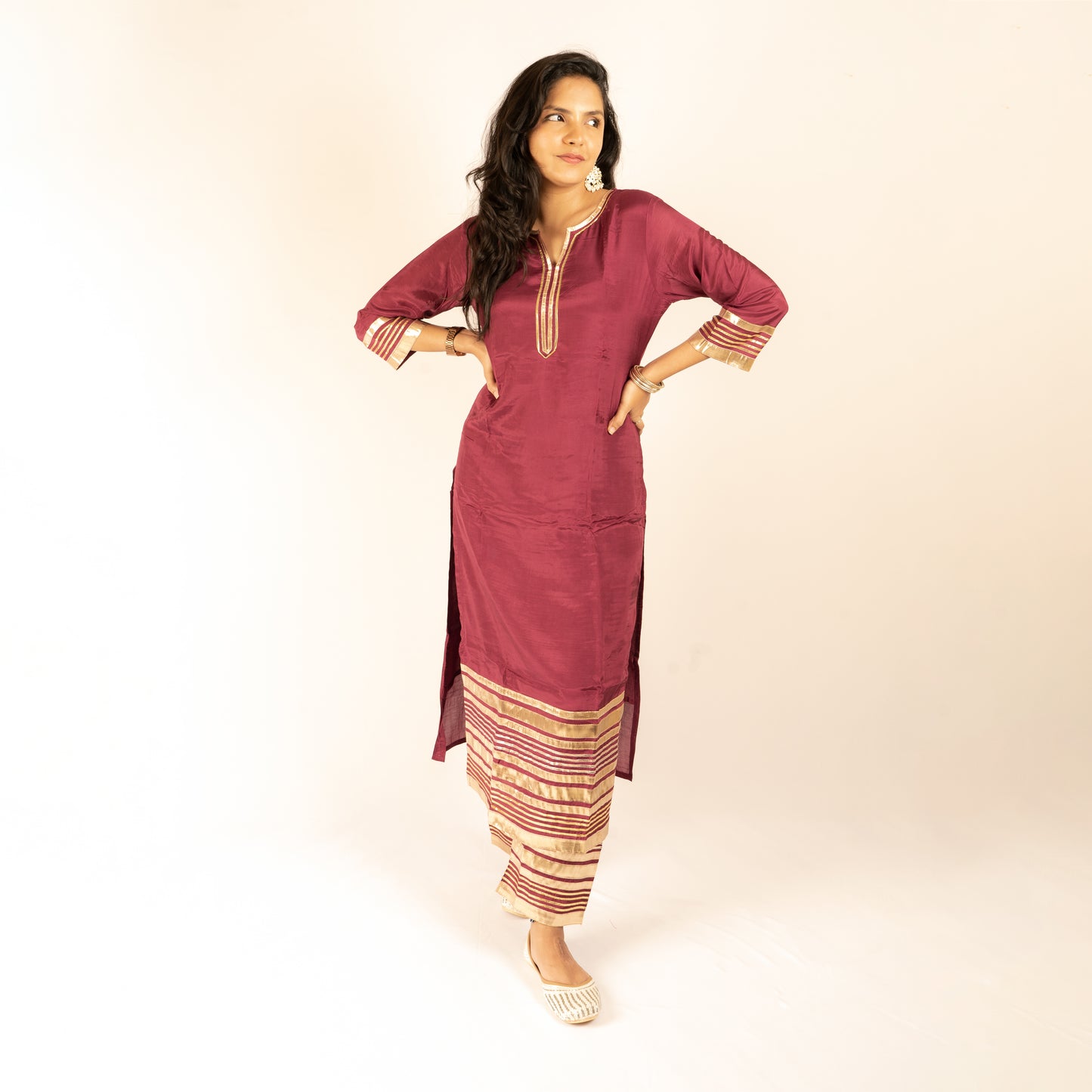 Maroon silk kurti set
