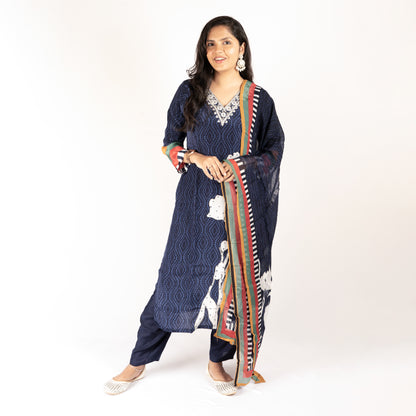 Navy Blue crepe kurti set