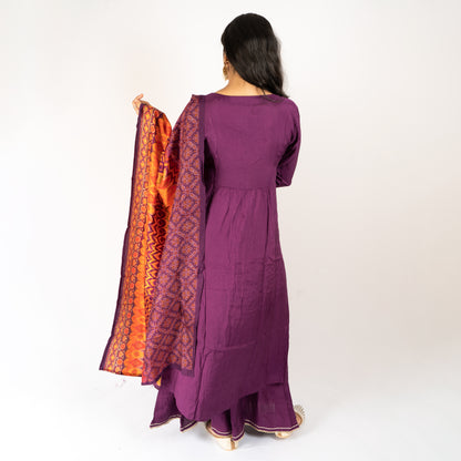 Wine cotton-silk kurti with plazzo set
