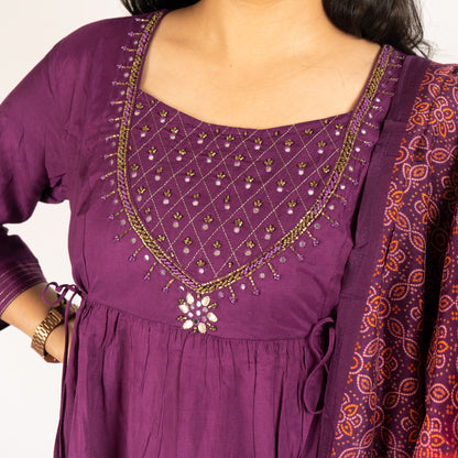 Wine cotton-silk kurti with plazzo set