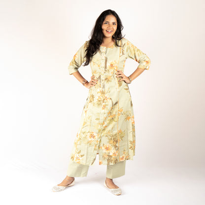 Green linen cotton kurti with pant